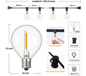 G40 Indoor Outdoor String Light E12 Socket EU plug 220V Connectable Dimmable Vintage Fairy Light Chain For Backyard Patio Decor