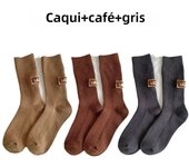 3 Pairs Winter Socks Women's Wool Cashmere Solid Warm Thickened Pile Socks Embroidered Logo Mid-Calf Socks Casual Snow Boot Sock