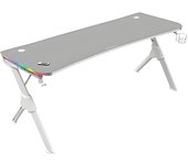 Mars Gaming MGDXLRGB, Mesa Gaming Ergonómica RGB, Alfombrilla Total, Soporte Cascos + Botella, 160x60cm, Blanco
