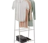 Perchero con forma de A,  Zapatero y portaobjetos de Acero, Estantería para colgar Ropas y dejar Zapatos