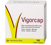 Laboratorios Vinas Viñas Vigorcap Suplemento Alimenticio para Fortalecimiento del Cabello y las Uñas con Biotina y Ingredientes Nutritivos en 180 Cápsulas