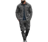 American heavy men's fleece tooling hunting lapel jacket set loose warm two-piece set