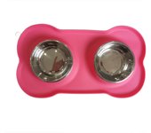 Hot selling silicone non-slip double layer pet dog bowl durable stainless steel water food feeder pet feeding and drinking bowl