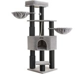 Árbol para gatos grande con almohadillas autocalentables, torre estable para gatos grandes, cueva, cuerda de sisal, disponible en gris y negro o blanco