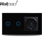 EU 1 Gang Touch Switch And Wall Power Socket with USB Type-C Charging Ports Wallpad 157x86mm Black Glass Panel Smart Home
