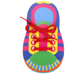 BABYZOCO Juego de Aprendizaje Zapato con Cordones para Atar, Juguetes enhebrado de Cordones, Zapatillas educativas de Madera con Cordones, Juguete Habilidades motrices, Multicolor, Incluye 1 Unidad