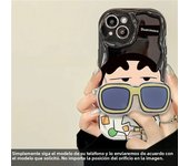 C-Crayon S-ShinChan Glasses Holder Case for iPhone 16 15 14 11 Pro Max 13 12 XR XS X 8 7 6 6S Plus SE 2020 Silicone Back Cover