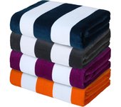 Toallas de Playa de Algodón de Rayas Cabana de 30 "x 60" Exclusive Mezcilla, paquete de 4, toalla de piscina de Felpa suave Súper absorbente, Toalla de baño (Amarilla)