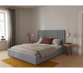 Vente-unique - Canapé abatible y cabecero SARAH - 160x200 cm - Tela - Gris