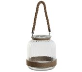 Dcasa Farol portavelas de cristal decorada con cuerda de algodon de Ø 19x19x18 cm