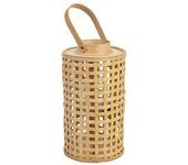 Farol de bambú con recipiente de cristal para la vela D24x53,5h cm