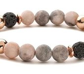 Pulsera antiansiedad, piedra volcánica de color original + pulsera de piedra natural esmerilada de cebra rosa para aliviar la ansiedad