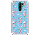 Funda compatible con Xiaomi Redmi 9 - Patron flores rosas con fondo azul