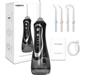 Irrigador Oral Portátil con Cepillo de Lengua con 5 Modos, 4Boquillas, Recargable, IPX7 Impermeable, 3 Modos de Limpieza para Dientes y Enjuague Bucal Cordless for Home Travel-300ml Water Tank