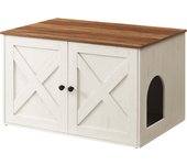 Feandrea Mueble Arenero para Gatos.Caja de Arena Oculta con SeparadorExtraible, Mesa Auxiliar, Casa de Interiolpara Gatos, 80 x53 x50 cm, Marrón Miel y Blanco Rústico