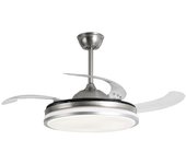 NARVI Ventilador de techo de METAL color satinado, 3 Palas retráctiles , Motor DC 30W, Luz LED 45W x2 Regulable en Intensidad y Color.   Con Memoria y Mando a distancia. REF. MORAIRA 7285 SN