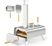 Outsunny Mini Horno de Pizza Exterior Portátil de Acero Inoxidable Horno de Leña con Piedra Refractaria Pala Patas Plegables Mangos de Madera Termómetro y Bandeja para Jardín Terraza Camping Patio