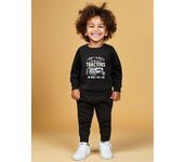 Boys round neck long sleeved hoodie set with cartoon black and white car letters printed versatile pants two-piece set 641A