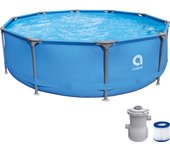 Piscina desmontable AVENLI Redonda ±305cm de diámetro y 76cm de altura con depuradora de cartucho 1136 L/h - Capacidad de agua (90%): 4672L. Instalación rápida sin herramientas.  Acero tecnológico anticorrosión y tubos ovalados. Con material Lam Tech.