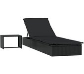 vidaXL Tumbona 1 ud con mesita ratán sintético Gris, Negro, Sillas de Exterior Ideal para jardín, playa, piscina, terraza Tumbona Piscina Tumbonas Playa Tumbonas Jardín Exterior