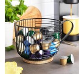 Soporte para cápsulas de café - Estante Grande de almacenamiento para Tazas K de alambre Negro WITH BASE DE Madera