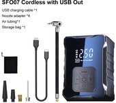 Inflador de neumáticos de coche inalámbrico, bomba de compresor de aire de 80W, inflador inalámbrico portátil con LED, salida USB para coche, bicicleta, motocicleta, bola