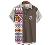 Hawaiian Shirt For Men Ethnic Beach Tees Casual Checkered Stripes Short Sleeve Button Down 3d Printed Men's Clothing