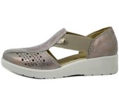 Zapatos Mujer Cómodos, Piel Beige Dorado, Cuña Baja, IMAC