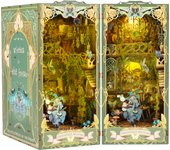DIY Book Nook Kit 3D Wooden Puzzle Bookshelf Insert Decor with LED Sensor Light DIY Miniature Dollhouse Model Kit for Kids Adult