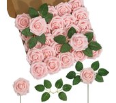 DuHouse 25Pcs Artificial Roses Flowers Fake Rose with Stems Real Touch Foam Flower Head for DIY Wedding Bridal Bouquet Baby Shower Centerpiece Floral Arrangement Party Home Decor(Navy Blue)