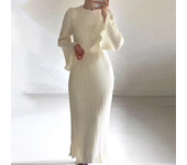 Women Summer Solid Tunics Pleats Maxi Dress For 2024 New Spring Fashion Bell Sleeves Festa Luxo Party Elegant Long Sleeve Dress