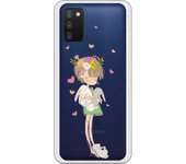Funda compatible con Samsung Galaxy A03s - Nina fondo corazones