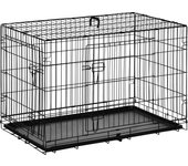 PawHut Transportín de Perro de 2 Puertas Jaula de Alambre para Perros Plegable con Asa Acero 92x57x62,5 cm Negro