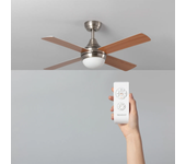 Ledkia Ventilador de Techo Navy Madera 110cm con 4 aspas, temporizador, Función Verano/Invierno