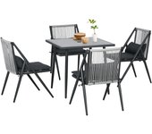 Outsunny Grupo de Asientos Juego de Muebles de Jardín de 5 Piezas, Juego de Muebles de Balcón con 1 Mesa, 4 Sillas, Muebles de Jardín con Orificio para Sombrilla, para Balcón, Terraza, Poliéster, Gris Oscuro