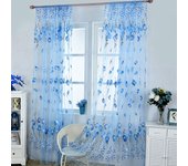 Sheer Window Curtain Panels Blue Floral Window Treatment Tulip Print for Bedroom Kitchen Children Living Panel Draperies