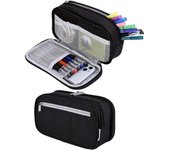 Estuche grande para lápices, estuche de gran capacidad para niños, niñas, material escolar, oficina, estuche de gran capacidad para lápices, estuche para bolígrafos, papelería para hombres y mujeres, color negro