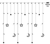 Cortina de luces de luna y estrellas, cortina de luces de luna de 3,5 m para Ramadán, guirnalda de luces LED con estrellas, cortina de luces de estrellas, lámpara decorativa para ventana, Navidad