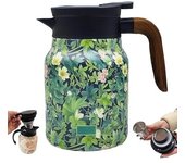 Raidley Vintage Floral Pattern Tea Thermos - Infusor incorporado, Tetera Doresty Thermos, Jarra térmica de acero inoxidable con tapa para bebidas calientes, Tetera aislada desmontable 1000 ml (C)