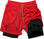 Cross Print 2 in 1 Workout Running Shorts for Men Christian Athletic Breathable Performance Shorts with Phone Pocket Towel Loop