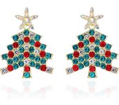 Pendientes de árbol de Navidad, pendientes colgantes de árbol de Navidad con circonitas brillantes, pendientes de árbol de Navidad de colores con circonitas pentagonales brillantes.