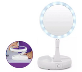 Espejo Led Plegable Carga USB o Batería Espejo Aumento 10X con Luz Espejo Plegable con Organizador Cosmetiquero Plegable Portátil Blanco Espejo Tocador para Maquillaje Espejo Doble con Aumento 10X Espejo joyero de viaje