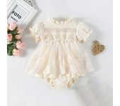 Spring Summer Solid Princess Baby Girl Tutu Skirt Style Bodysuit Toddler Infant Waffle One Piece Lace Party Outfit Play Suit