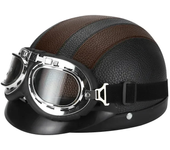 Motorcycle Helmet Men And Women Classic Leather Vintage Open Face Half Helmet Motor Scooter Electric Scooter Helmet Goggles New
