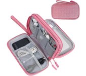 Electronic Organizer, Travel Bag, Pouch, Carry Case Portable Waterproof Double Layers for Cable, Cord, Charger, Phone, Earphone Pink