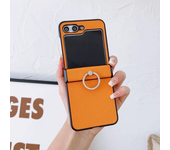 Litchi Patterned Leather Phone Case for Samsung Galaxy Z Flip 6 5 4 3 Flip6 Flip5 Flip4 Flip3 5G Ring Holder Shockproof Cover