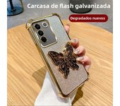 Luxury Glitter Butterfly Holder Phone Case for Vivo V40 Lite V29 V27 V25 23 Pro TPU Plating Shockproof Protector Back Soft Cover