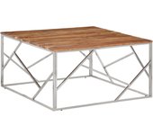 vidaXL Mesa de centro acero inoxidable madera maciza traviesa Plateado, Dorado, Plateado y marrón claro Mesita de Salón o Comedor o Auxiliar Mesa de Café Meuble Salón