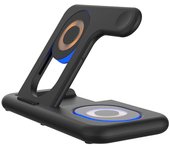 DAM. Base de carga plegable 5 en 1. Base Magsafe 15W ajustable, cargador de Apple Watch y base Qi. Con luz de noche táctil. Función stand. 18,5x13,5x12cm