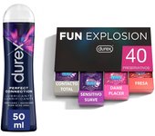 Durex - Lote Fun Explosion, Pack 40 Preservativos + Lubricante Perfect Connection 50 ml, Dulce y Placentero, Sexo Seguro